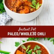 Instant Pot Chili is healthy, adaptable and easy to make. Read all my tips to make it your perfect chili recipe - spicy, mild, vegetarian, Whole30, Paleo, not Paleo, whatever you like, I tell you how to make it happen in this recipe! Get the easy pressure cooker recipe on RachelCooks.com!