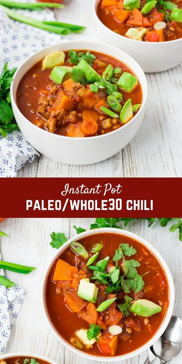 Instant Pot Chili is healthy, adaptable and easy to make. Read all my tips to make it your perfect chili recipe - spicy, mild, vegetarian, Whole30, Paleo, not Paleo, whatever you like, I tell you how to make it happen in this recipe! Get the easy pressure cooker recipe on RachelCooks.com!