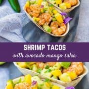 These Shrimp Tacos are a refreshing taste of the tropics thanks the zesty avocado, mango and pineapple salsa. They're easy to make and are a hit for any party or taco night. The extra salsa is amazing on chips or sprinkled on a salad! Get the quick and easy taco recipe on RachelCooks.com!