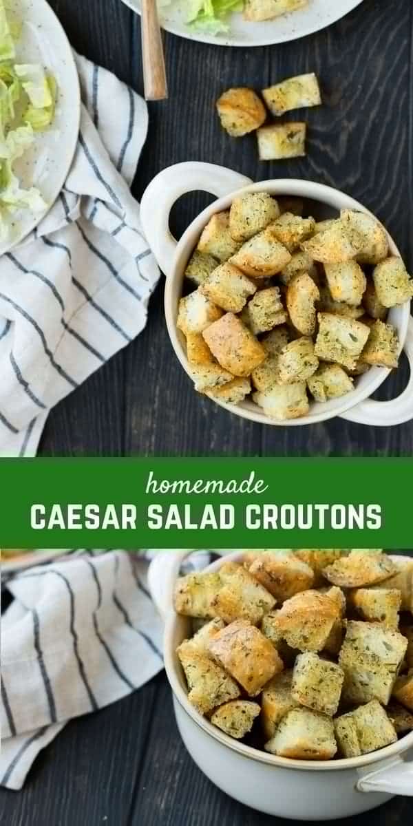 Caesar Croutons are the crowning jewel on a classic Caesar Salad and once you make this homemade version, you'll find yourself wondering why you ever bought croutons from the store. There is no comparison and they'll quickly take your Caesar Salad game to the next level. Find the easy recipe on RachelCooks.com!