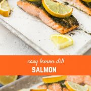 Lemon Salmon with Dill is going to be a weeknight lifesaver. It's ready in less than 30 minutes, it's healthy, flavorful and so ridiculously easy to make. You're going to end up making it once a week! Get the great salmon recipe on RachelCooks.com