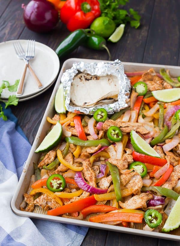 Partial image of sheet pan fajitas.