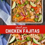 Sheet pan fajitas are great for busy weeknights and also great for bigger crowds! You'll love this easy, hands-off approach to fajitas! This recipe is for chicken fajitas but you'll also find tips for steak, vegetarian, and shrimp fajitas! Get the recipe on RachelCooks.com!