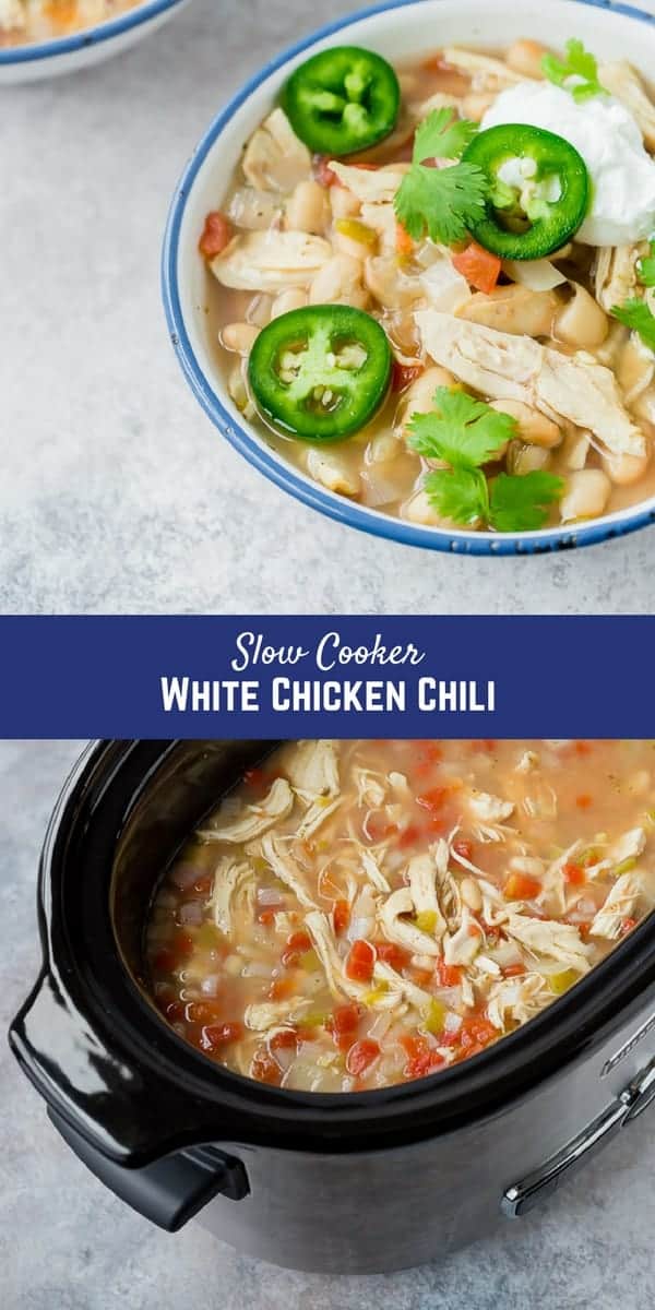 This slow cooker white chicken chili will become your go-to recipe for cool weather entertaining and busy weeknights. Included in the recipe are more than 5 ways to adapt this and make it perfect for YOU!
