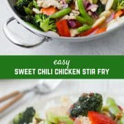 This sweet chili chicken stir fry is a quick and easy healthy dinner that comes together in 30 minutes, is so full of flavor, and is flexible based on what vegetables you have on hand! Get the recipe on RachelCooks.com
