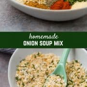 Homemade onion soup mix is perfect for homemade french onion dip, meatloaf, burgers, soup, and more! The best part is, no weird ingredients or MSG! Get the easy recipe on RachelCooks.com!