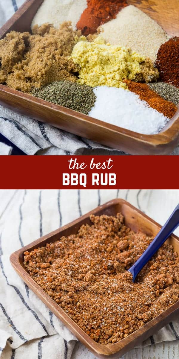 This BBQ rub is the perfect sweet and savory rub for pork and chicken. It's easy to make with ingredients you probably already have in your pantry. Don't grill without it! 