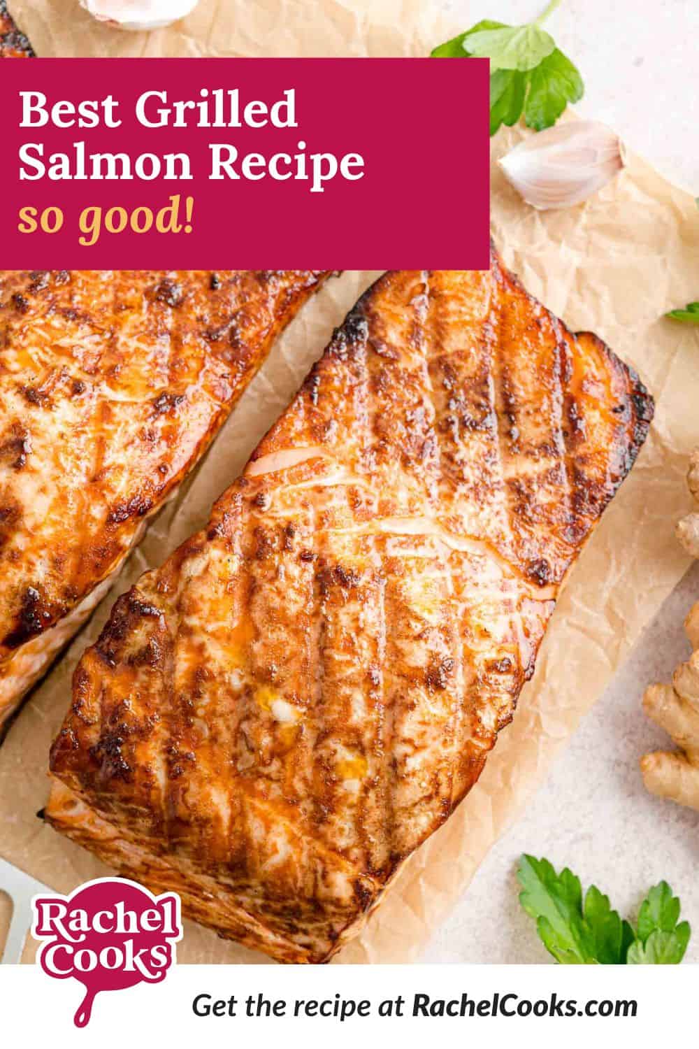 Pinterest image for grilled salmon recipe.