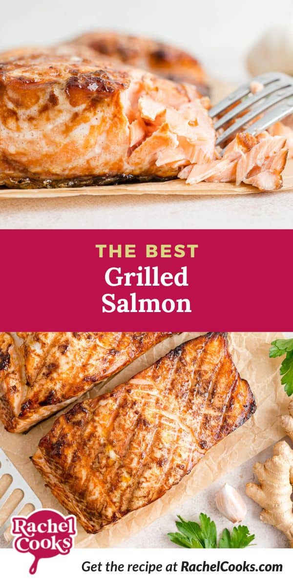 Pinterest image for grilled salmon recipe.