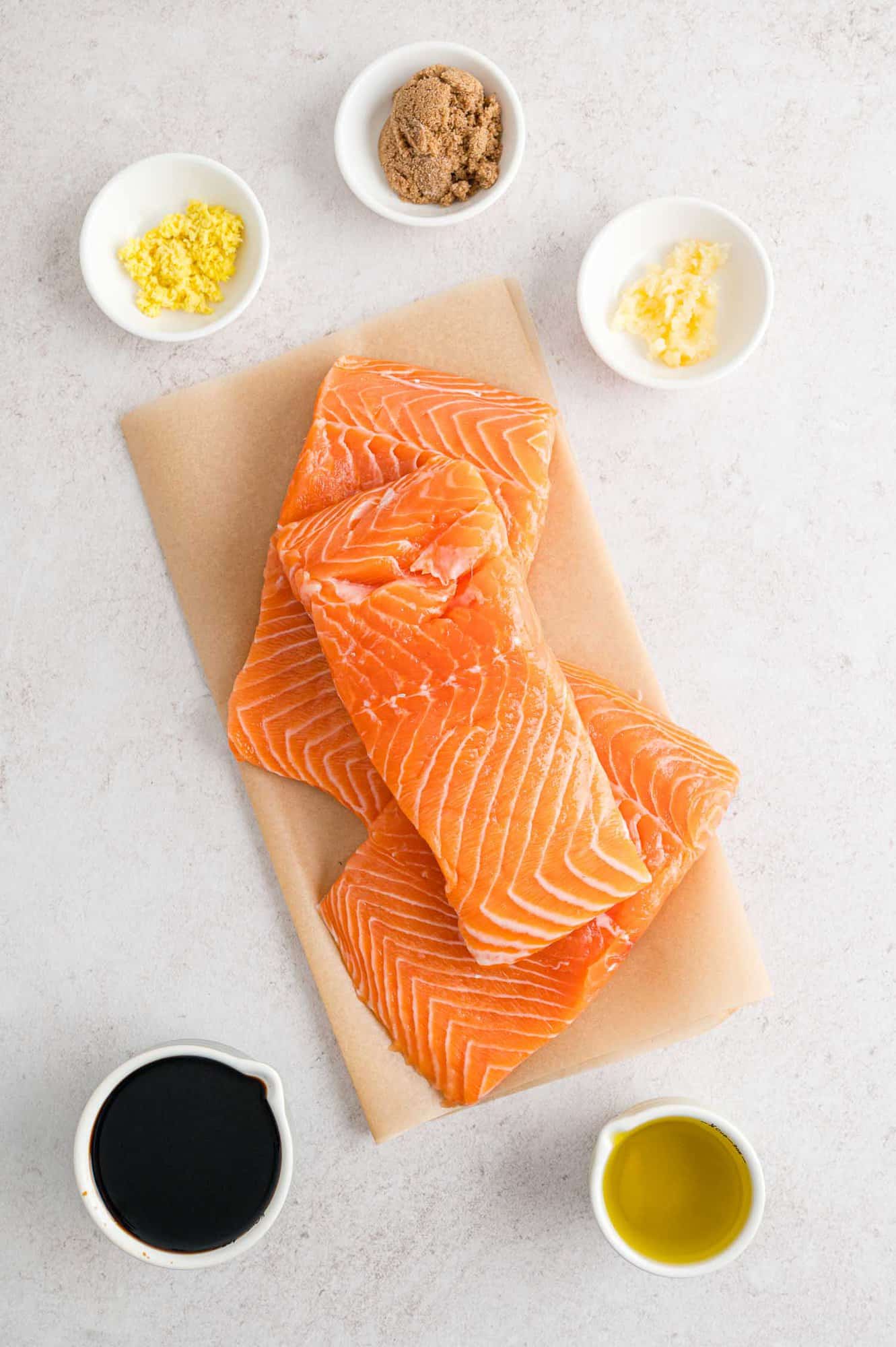 The ingredients for the best grilled salmon and grilled salmon marinade.