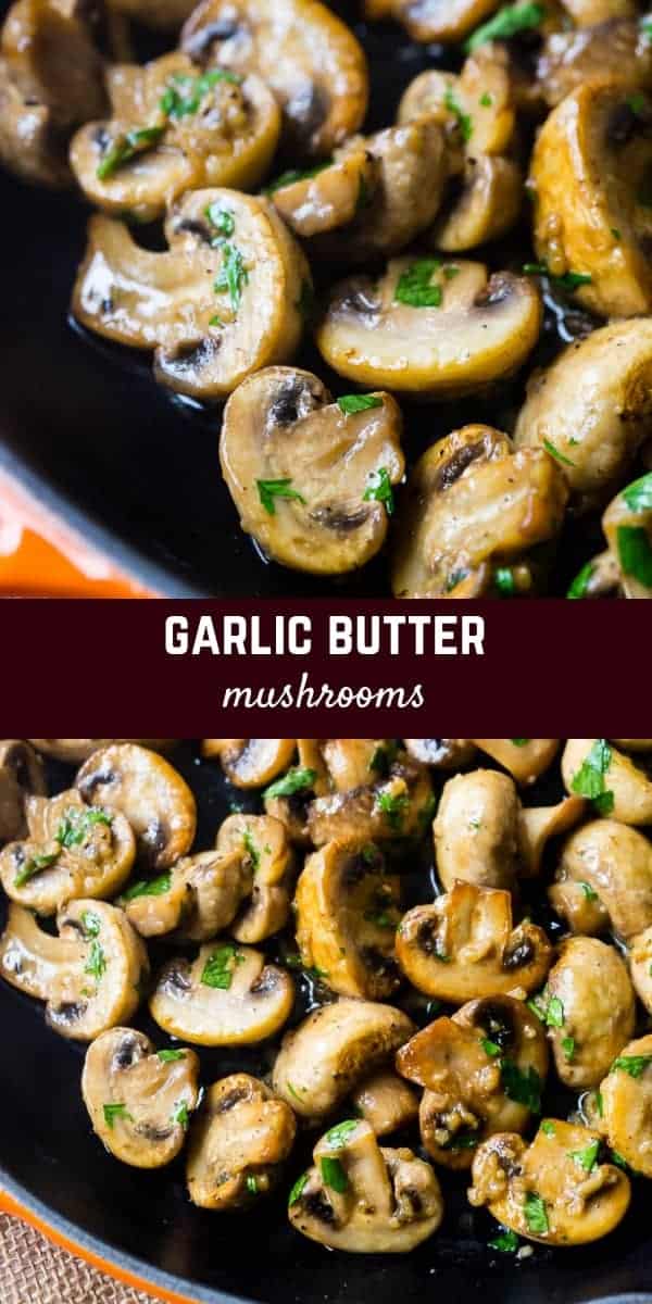 Sautéed Mushrooms swimming in a silky garlic butter sauce...these are mushroom perfection! They are great on steak, chicken, or as a side dish.