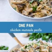 All the flavors of chicken marsala in a rich, creamy pasta - all made in one pan! This chicken marsala pasta is perfect for busy weeknights! 