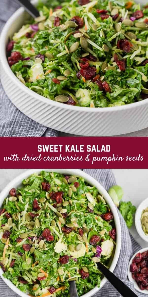 sweet kale salad with dried cranberries and poppy seed dressing