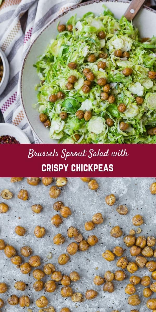 This Brussels Sprouts Salad Recipe with Crispy Chickpeas is simple perfection. It's a fresh and flavorful side dish that's easy to prepare and goes great with fish or chicken.