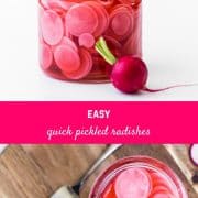 This quick pickled radish recipe makes the best pickled radishes in only about 10 minutes hands-on time! They're great on tacos, avocado toast, pulled pork, and more! 