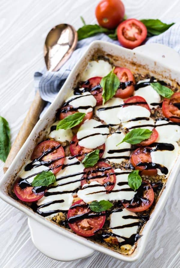 Overhead of chicken quinoa bake.