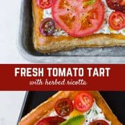 This fresh tomato tart with herbed ricotta tastes like summer on a flaky puff pastry crust. It's easy to make and visually stunning. Make it for your next party! 