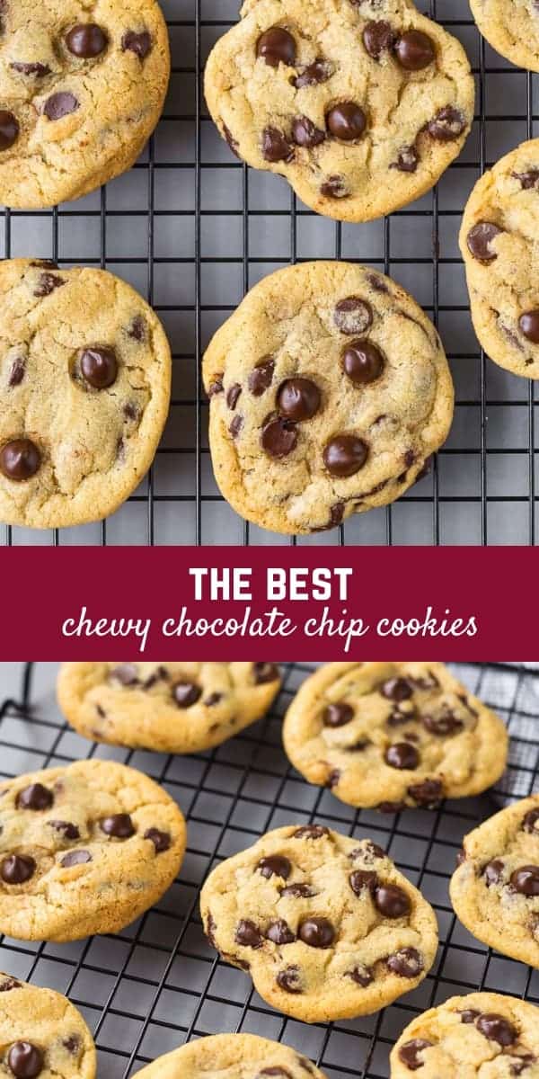 These are the best chewy chocolate chip cookies, and they're so easy to make! They're going to quickly become a go-to in your house!