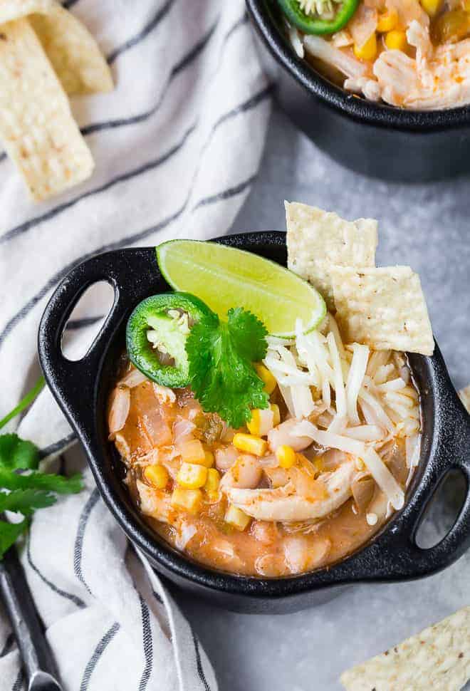 Image of Instant Pot White Chili with garnishes.