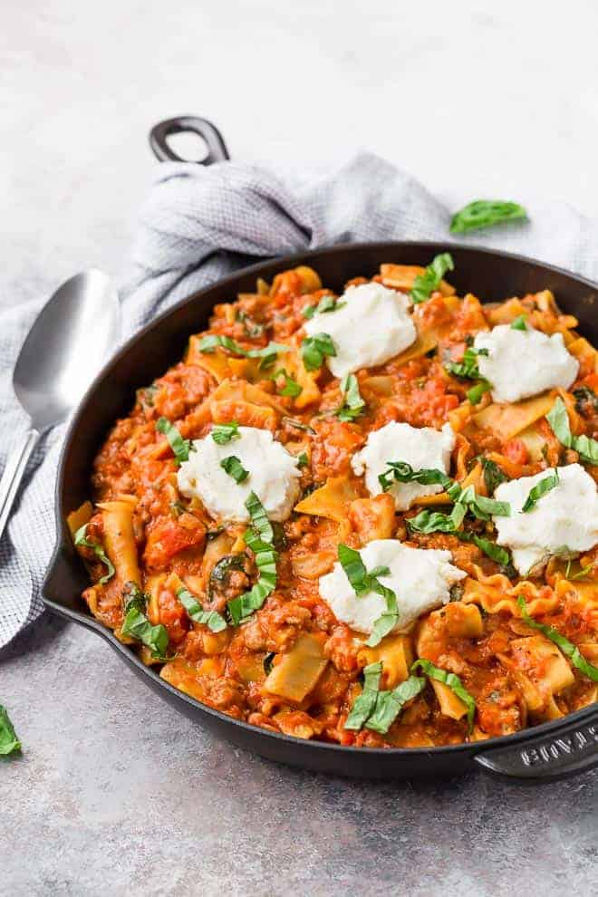 Lasagna in a skillet