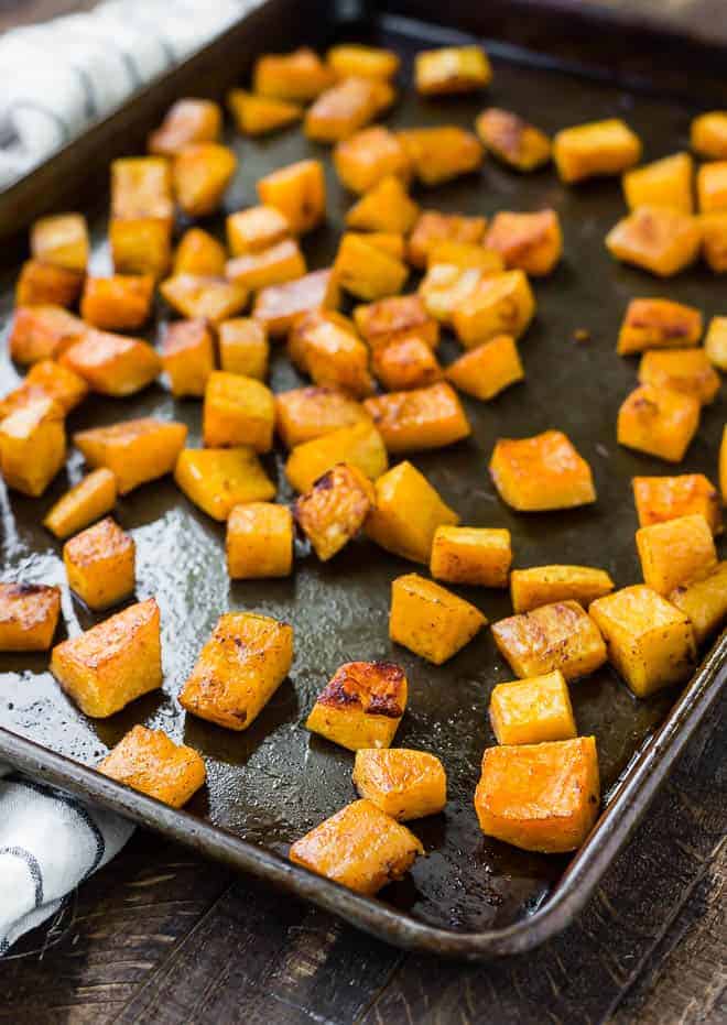 This roasted butternut squash is both spicy and sweet is 100% perfect! It's an easy and healthy side dish that the whole family will love. 