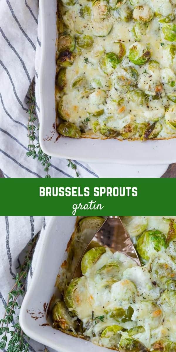 Lightly browned and bubbling with a creamy Gruyere sauce, you'll find that Cheesy Brussels Sprouts au Gratin is irresistible. A perfect dish to serve for Thanksgiving, you won't want to wait that long to try this delicious gratin.