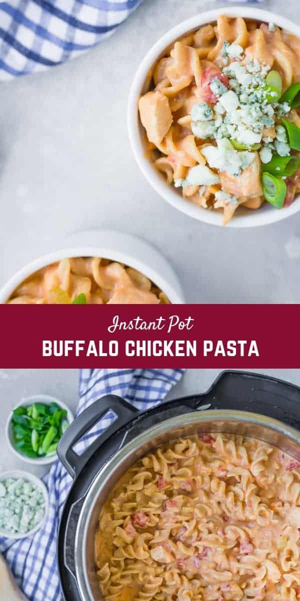 This creamy Instant Pot buffalo chicken pasta is comfort food perfect. If you're a buffalo chicken lover, you'll go nuts over this pasta. 