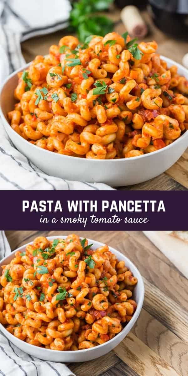 This easy and sophisticated pasta with pancetta is a perfect meal for entertaining or for everyday dining. You'll love the smoky tomato sauce!