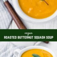 This easy roasted butternut squash soup is full of flavor and is ultra-creamy, without any cream or butter! It's the perfect fall soup. 