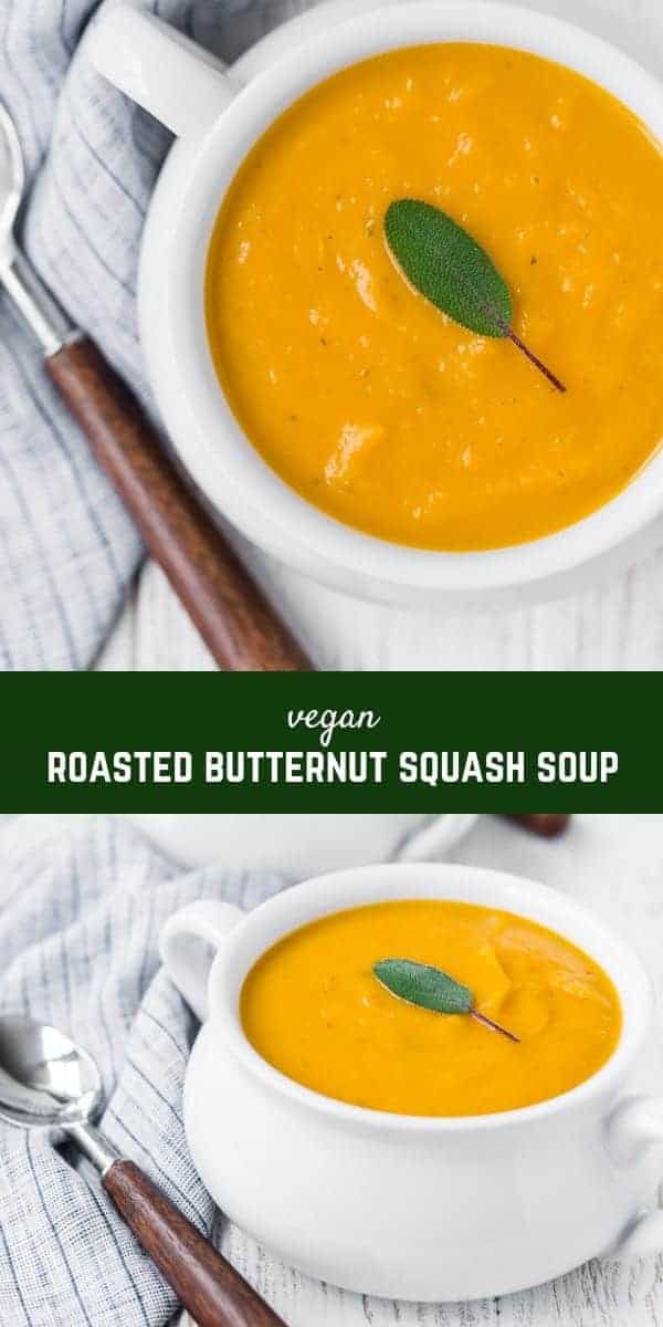 This easy roasted butternut squash soup is full of flavor and is ultra-creamy, without any cream or butter! It's the perfect fall soup. 