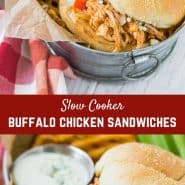 This crockpot buffalo chicken is made in the crockpot and becomes so tender and flavorful as it cooks. It's perfect on sandwiches or sliders! 