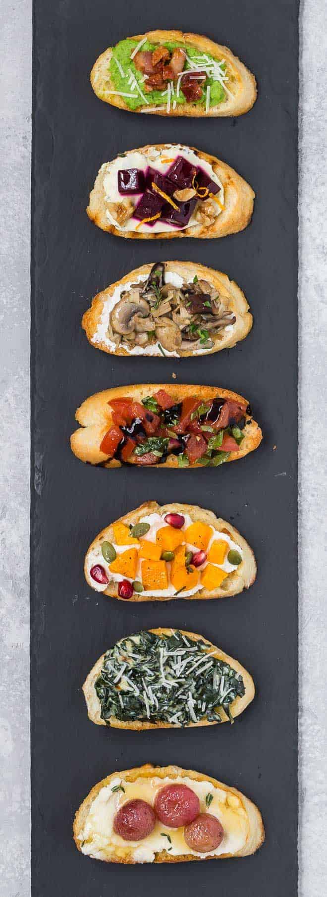 7 different toppings for crostini and bruschetta