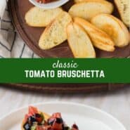 A classic Italian appetizer made with fresh tomatoes, garlic, and basil, this tomato bruschetta recipe is bright and delicious, and super easy to make! You'll love it!