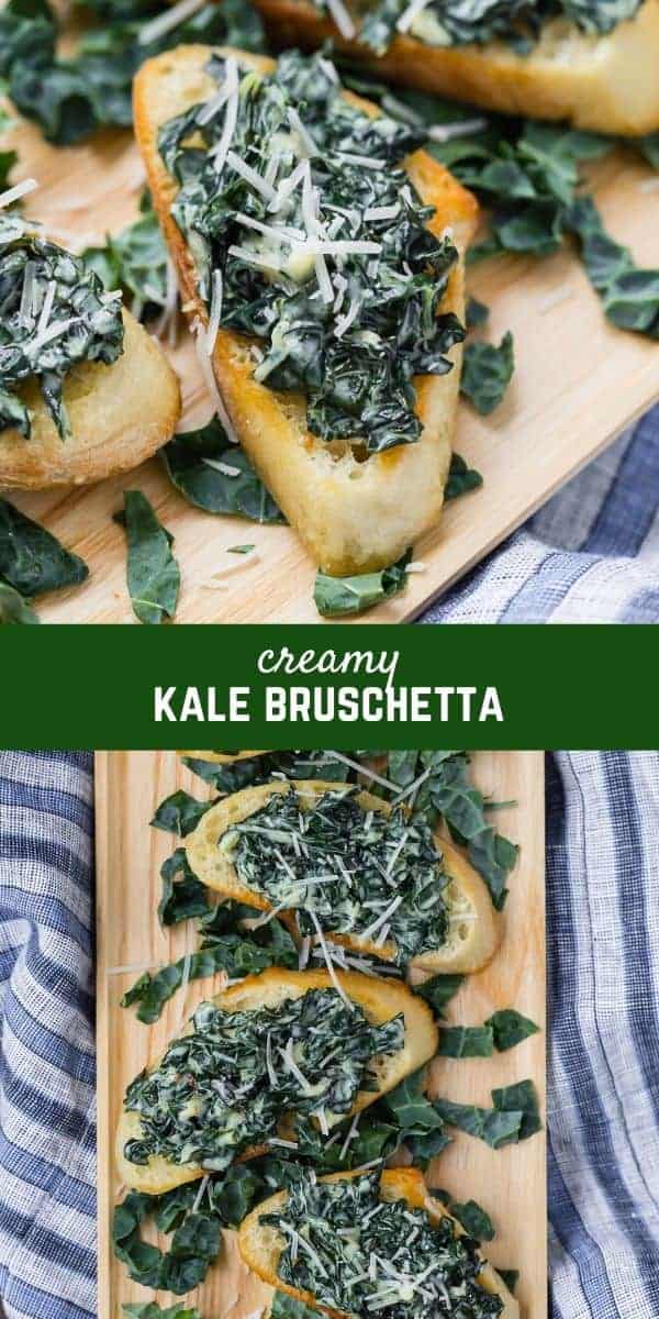 Reminiscent of spinach dip, creamy kale bruschetta will knock your socks off. Crisp bread topped with warm, creamy sautéed kale, enhanced by a hint of garlic and nutmeg, make this appetizer irresistible. 