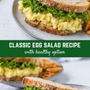 Enjoy this classic egg salad recipe as a quick and satisfying lunch or dinner.  Includes a couple of no-mayo options!