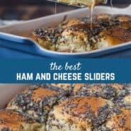 Easy oven baked ham and cheese sliders are perfect for a crowd. Oozing with Swiss cheese and loaded with ham, these tasty sliders will disappear quickly.