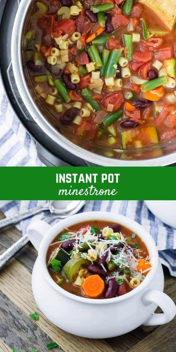 Chock full of nutritious and tasty vegetables, kidney beans, and pasta, this hearty Instant Pot minestrone soup can be made in less than an hour. Perfect on a cold winter's night, it tastes like a sunny garden!
