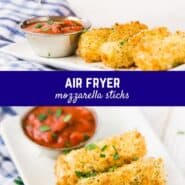Unbelievably crispy, these air fryer mozzarella sticks are everything you want from a gooey mozzarella stick without all the oil! 