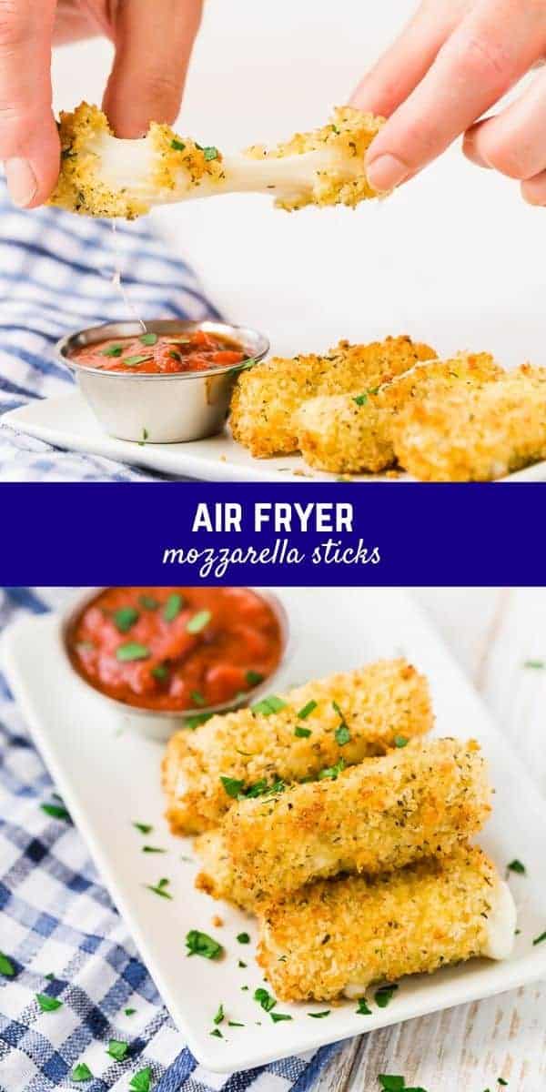 Unbelievably crispy, these air fryer mozzarella sticks are everything you want from a gooey mozzarella stick without all the oil! 