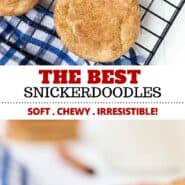 This is the best snickerdoodle recipe – they’re soft and chewy with the perfect crispy edge. Easy and irresistible cookies with the classic cinnamon sugar coating. These are easy to make with no chilling of dough required! #cookies #snickerdoodles #dessert #easy