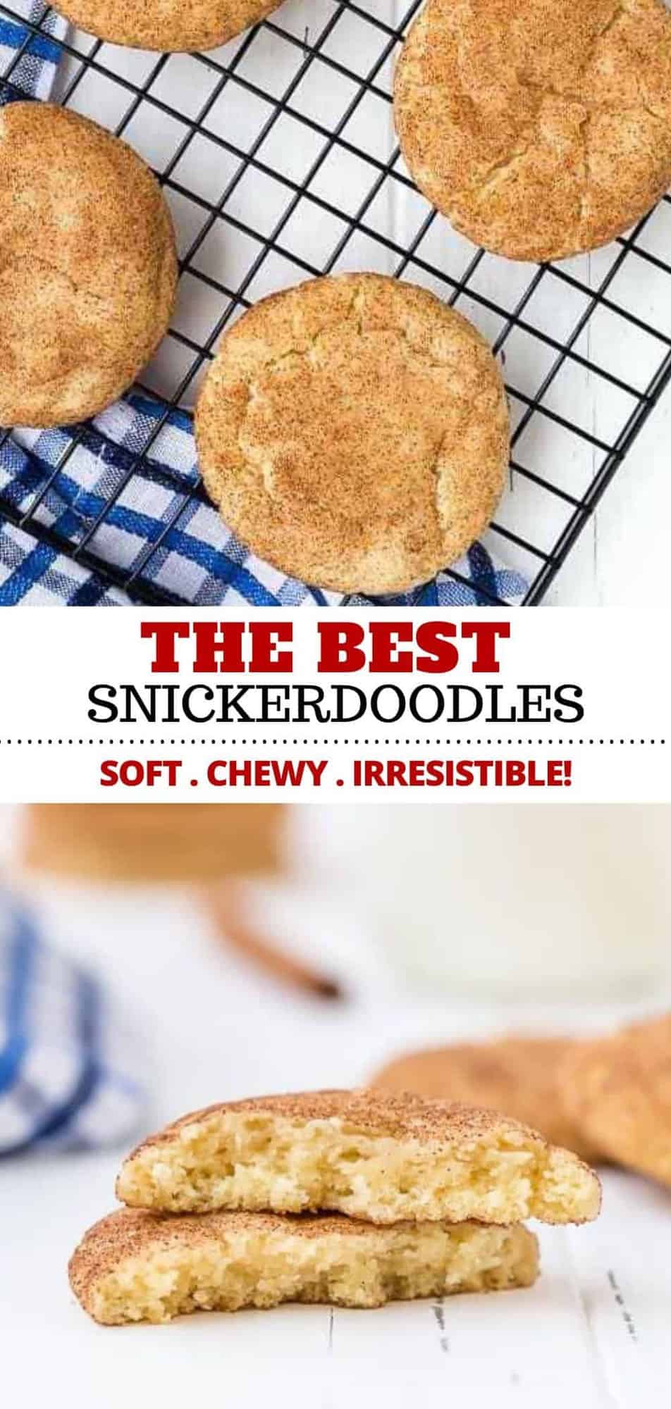 This is the best snickerdoodle recipe – they’re soft and chewy with the perfect crispy edge. Easy and irresistible cookies with the classic cinnamon sugar coating. These are easy to make with no chilling of dough required! #cookies #snickerdoodles #dessert #easy