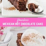 Fudgy and dense, fragrantly spicy with cinnamon and chipotle chile, this flourless Mexican hot chocolate cake is unforgettably delicious! Fabulous with a just a dollop of whipped cream or dressed up with ganache for an extra special occasion!