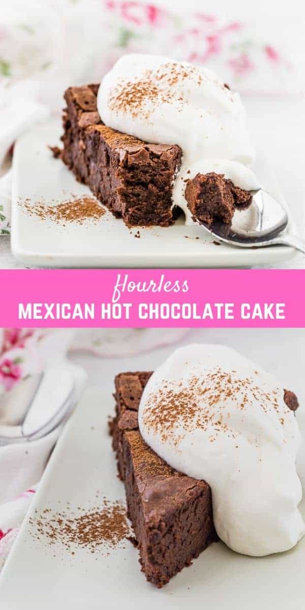 Fudgy and dense, fragrantly spicy with cinnamon and chipotle chile, this flourless Mexican hot chocolate cake is unforgettably delicious! Fabulous with a just a dollop of whipped cream or dressed up with ganache for an extra special occasion!