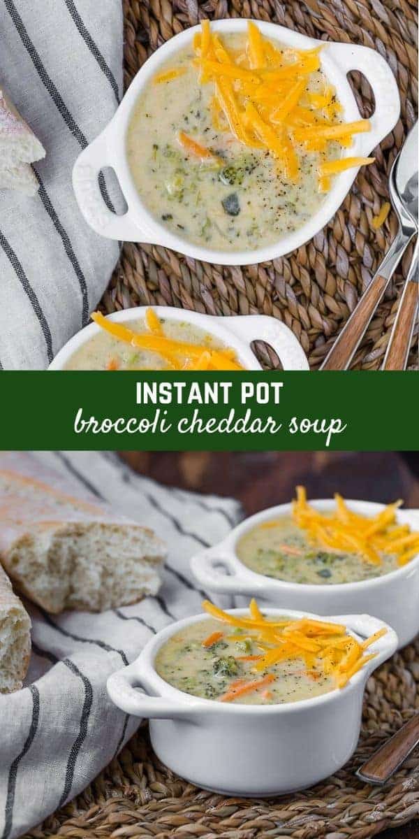 Creamy and delicious, this healthier Instant Pot broccoli cheese soup is a cinch to make and tastes so much better than the restaurant version. It's perfect for a vegetarian or gluten-free dinner or lunch.