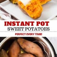 Instant Pot Sweet Potatoes might be your new favorite way to make sweet potatoes. They’re so easy and ready in about 30 minutes (including pressure release!) and they come out silky smooth every time. #sweetpotatoes #instantpot #side #easy