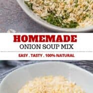 Homemade onion soup mix is so easy to make and perfect for homemade french onion dip, meatloaf, burgers, soup, and more! So many uses! The best part is, this recipe has no weird ingredients or MSG! #homemade #onionsoup #easy #diyonionsoupmix