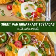 A Southwestern take on eggs and toast, these sheet pan breakfast tostadas are a step away from ordinary, with crunchy corn tortillas, sharp cheddar cheese, eggs, and brilliant salsa verde. 