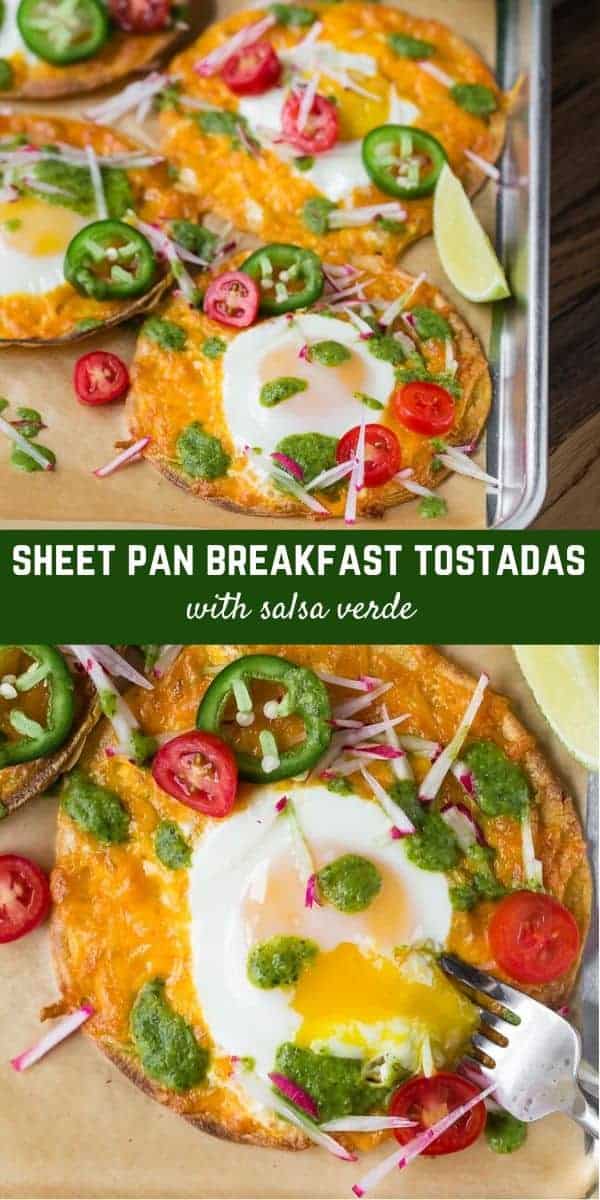A Southwestern take on eggs and toast, these sheet pan breakfast tostadas are a step away from ordinary, with crunchy corn tortillas, sharp cheddar cheese, eggs, and brilliant salsa verde. 