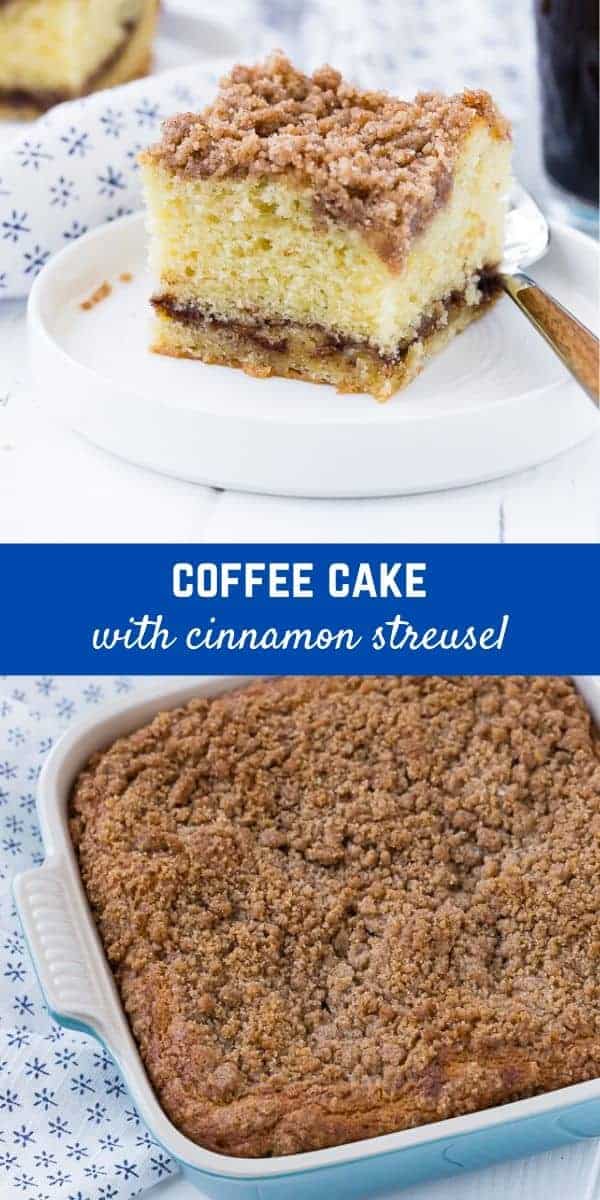 Rich with butter and sour cream, and topped with sweet cinnamon streusel, this classic coffee cake recipe is perfect with a steaming cup of coffee or tea. 