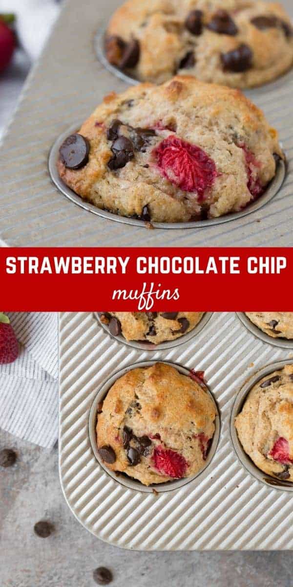 Fresh strawberries and oozing dark chocolate are deliciously combined in strawberry chocolate chip muffins. Better for you than bakery muffins, you'll love this recipe.